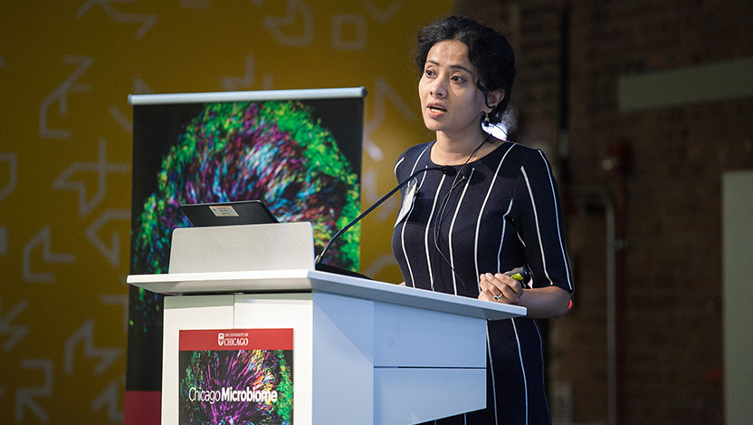 Anindita Basu, PhD, presents her research.