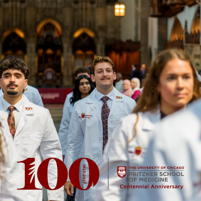 Pritzker Medical students in white coats