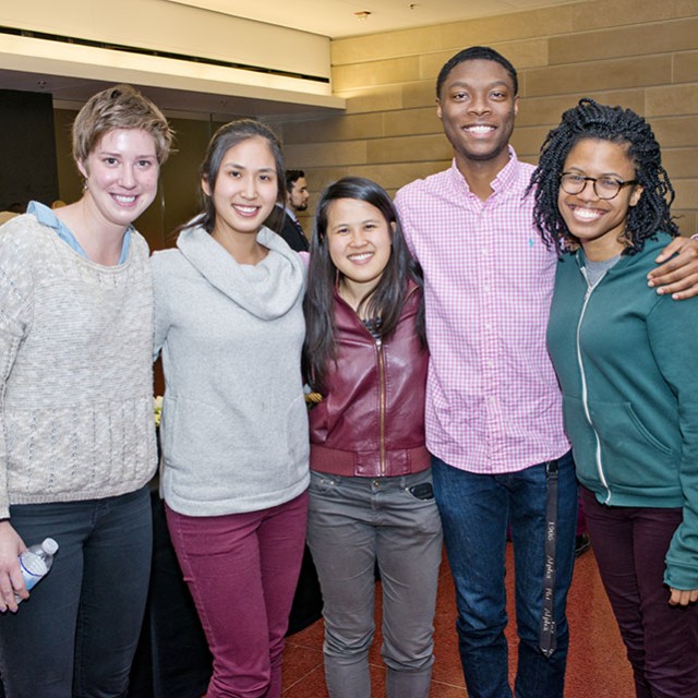 Photo of five Pritzker students standing together