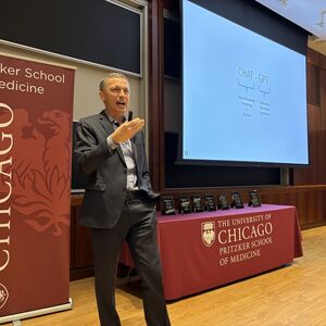 Dr. Martin Pusic gives a lecture at Pritzker School of Medicine Medical Education Day 2025