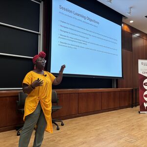 Pritzker School of Medicine alumna Dr. Sylvia Owusu-Ansah delivering a Research in Medical Education lecture in September 2026